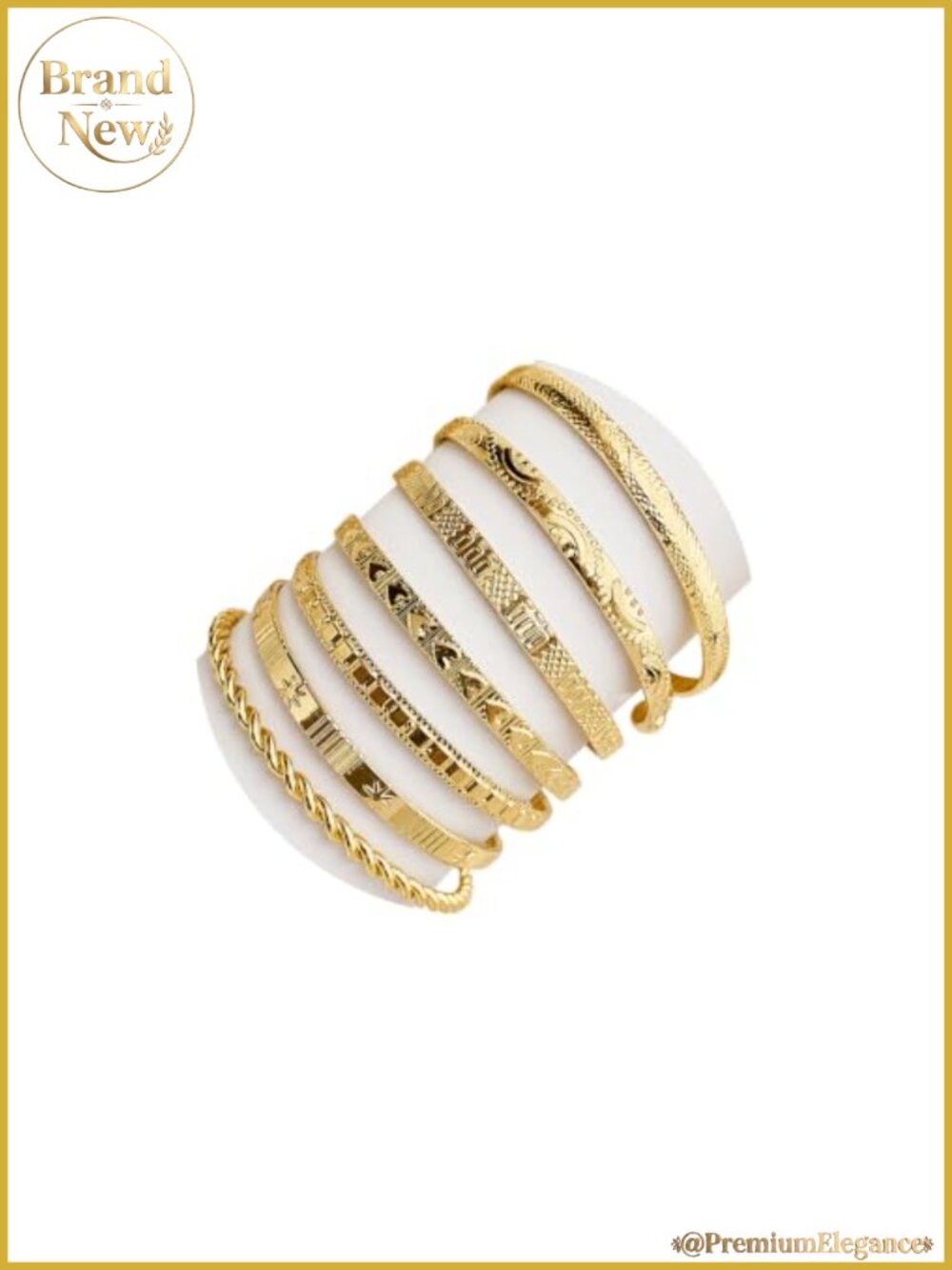 14k Gold Plated Stackable Cuff Bangle Bracelet Set for Women, Multi-Layer